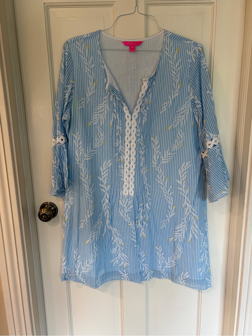 Lilly Pulitzer Light Blue Striped Tunic with White Lace Trim